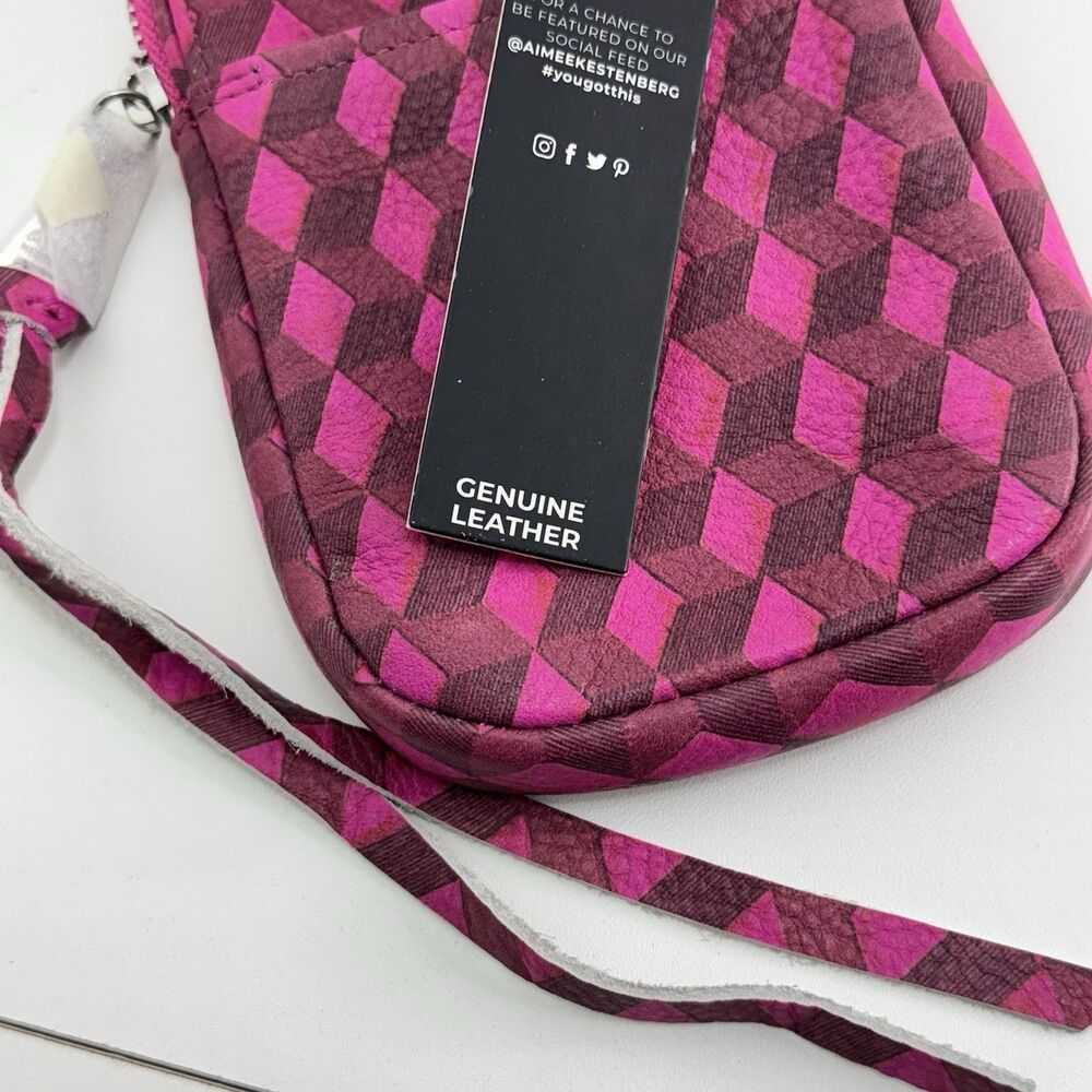 Aimee Kestenberg Leather Phone Crossbody Bag  Soft Capri Magenta Diamond Tassel - Picture 5 of 10